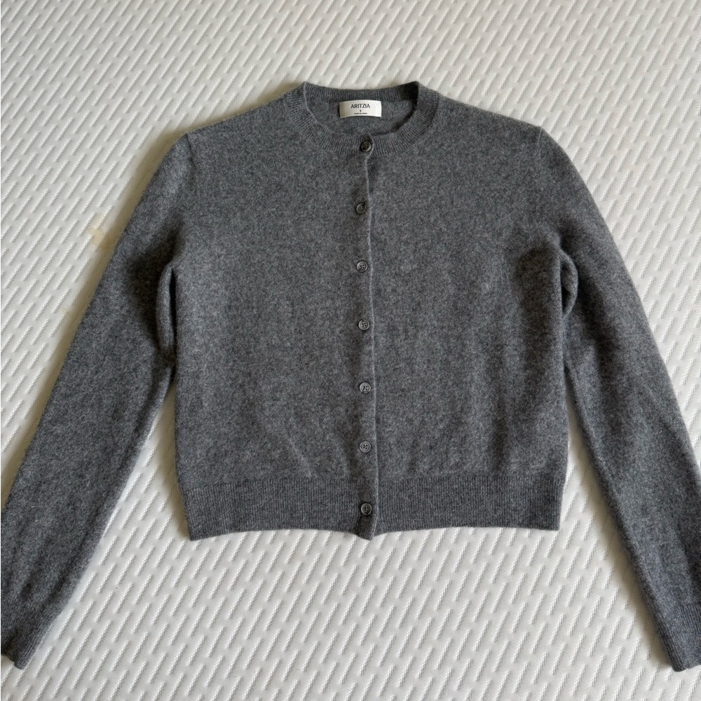 Aritzia Charcoal Cashmere Crewneck Button-Front Cardigan